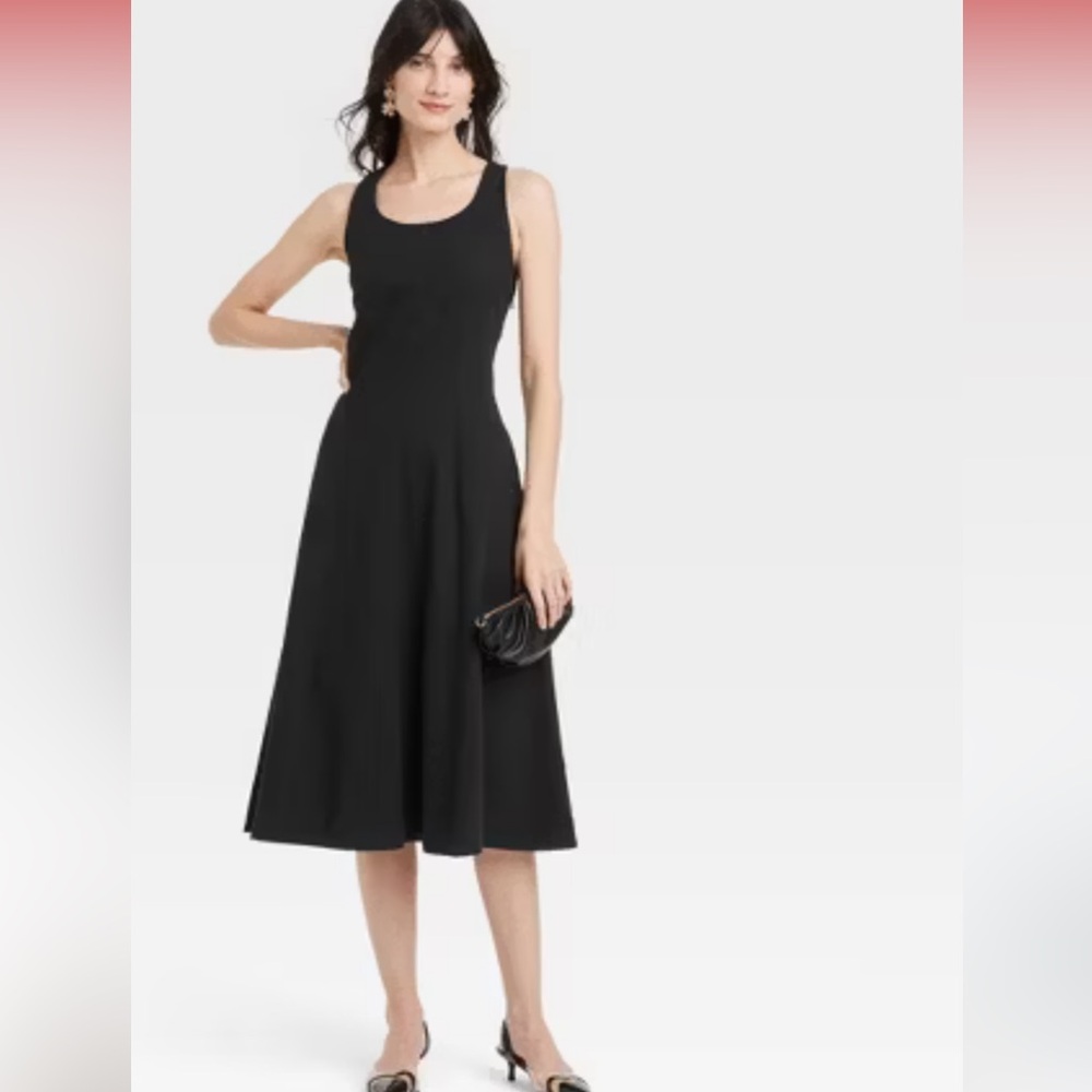 New Sz 12  Women's Black Corset Midi A-Line Dress - A New Day™